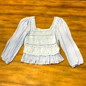 Cute, sky blue cropped crochet top. Size M
